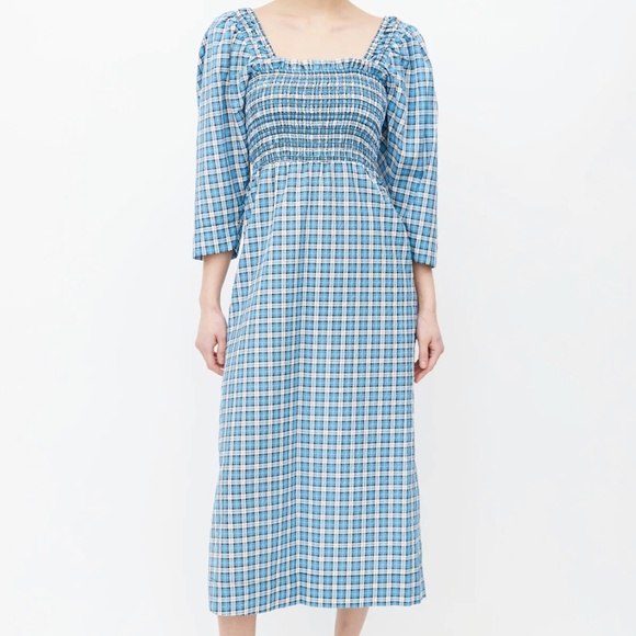 Ganni seersucker checked midi dress - Picture 1 of 5